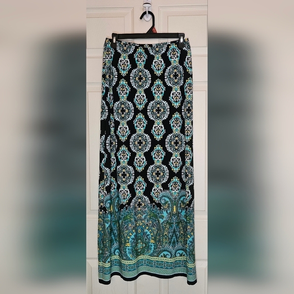 Cato Dresses & Skirts - Cato Maxi Skirt Black Turquoise Medallion Paisley Print